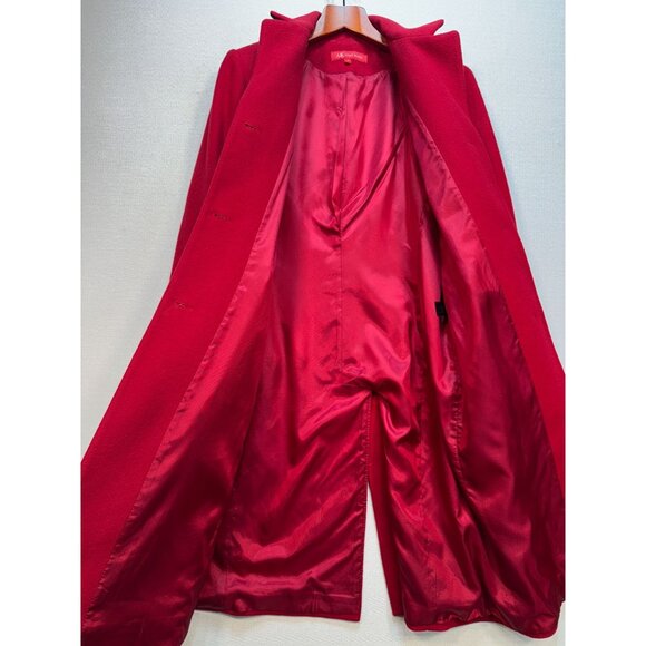 Anne Klein Lambswool Long Coat Womens 8 Red Button Front Winter Collared Casual - Picture 4 of 12